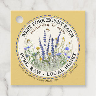 Wildflower Honey Label with Bees Dashed Border