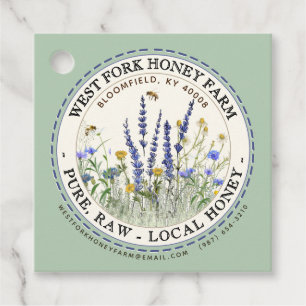 Wildflower Honey Label with Bees Dashed Border