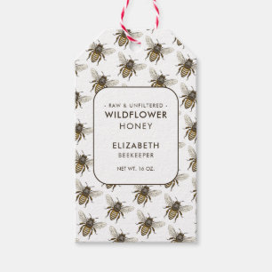 Wildflower honey label with honey bee pattern