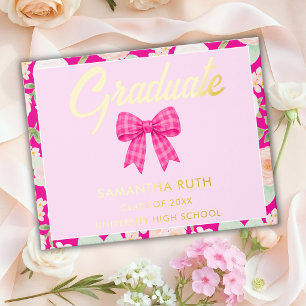 Wildflower Hot Pink Gingham Bow Graduation Party Guest Book