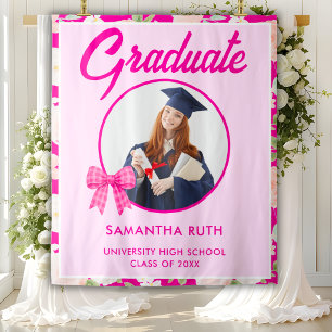 Wildflower HotPink Gingham Bow Photo Grad Backdrop Tapestry