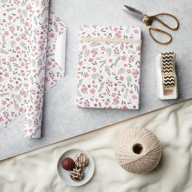 Wildflower Illustrated Wrapping Paper - Pink (Crafts)
