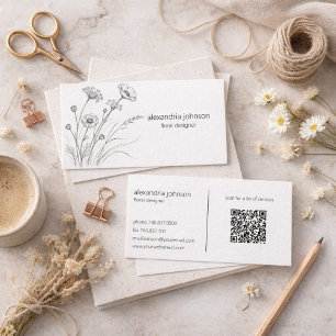 Wildflower Illustration with QR Code Business Card