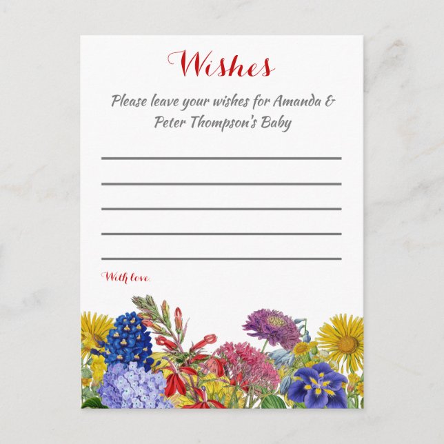 Wildflower in Bloom Floral Baby Shower Wishes Card (Front)