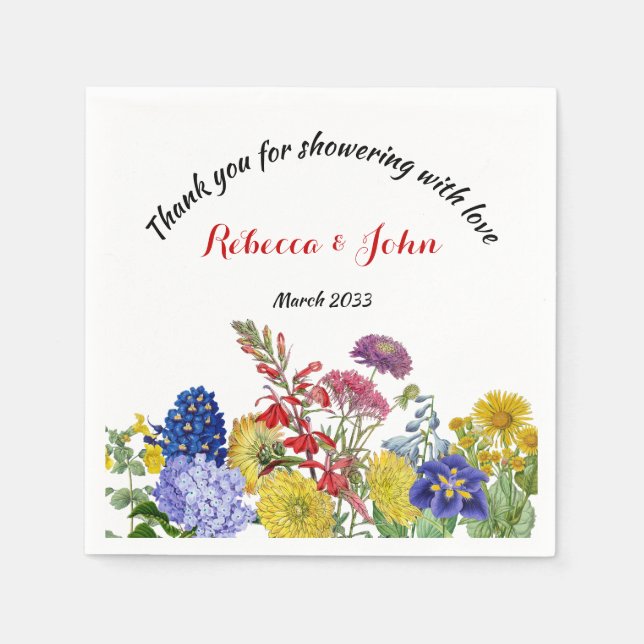 Wildflower in Bloom Watercolor Floral Baby Shower Napkin (Front)