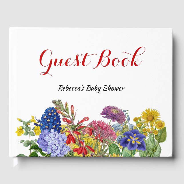 Wildflower in Bloom Whimsical Floral Baby Shower Guest Book (Front)