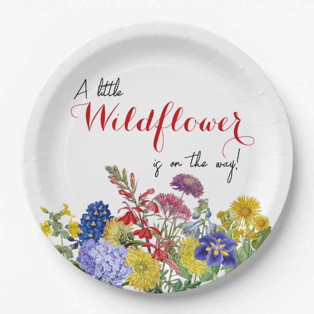 Wildflower in Bloom Whimsical Floral Baby Shower Paper Plate (Front)