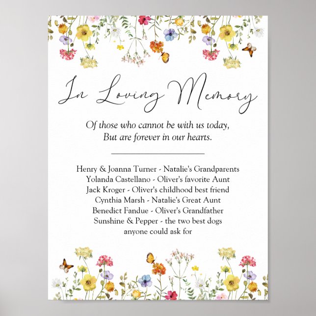 Wildflower In Loving Memory Memorial Wedding Sign (Front)