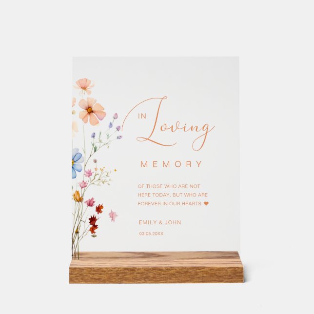 Wildflower "In Loving Memory" Wedding  Acrylic Sign (Front)
