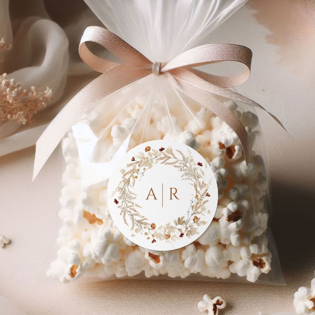 Wildflower Initials Monogram Wedding Classic Round Sticker (Creator Uploaded)