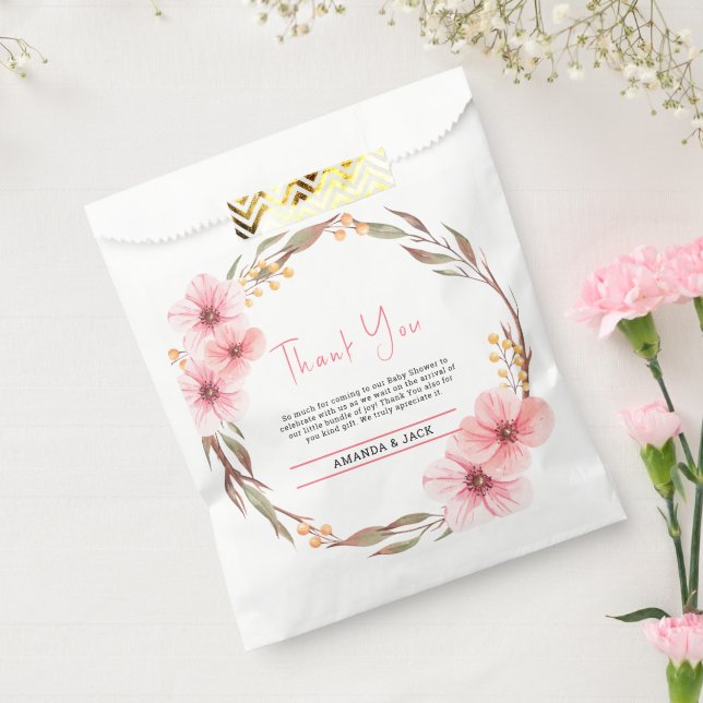 Wildflower Is On The Way Pink Baby Shower Favour Bags (Sealed)