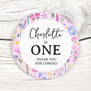 Wildflower is One First Birthday Classic Round Sticker
