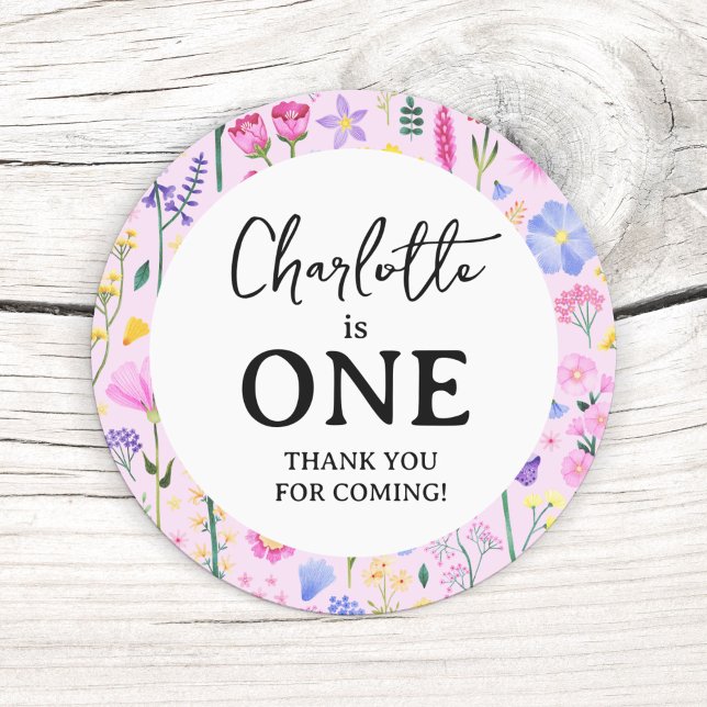 Wildflower is One First Birthday Classic Round Sticker (Wildflower is One First Birthday Classic Round Sticker)