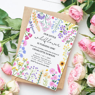 Wildflower Is Turning One Girl First Birthday   Invitation