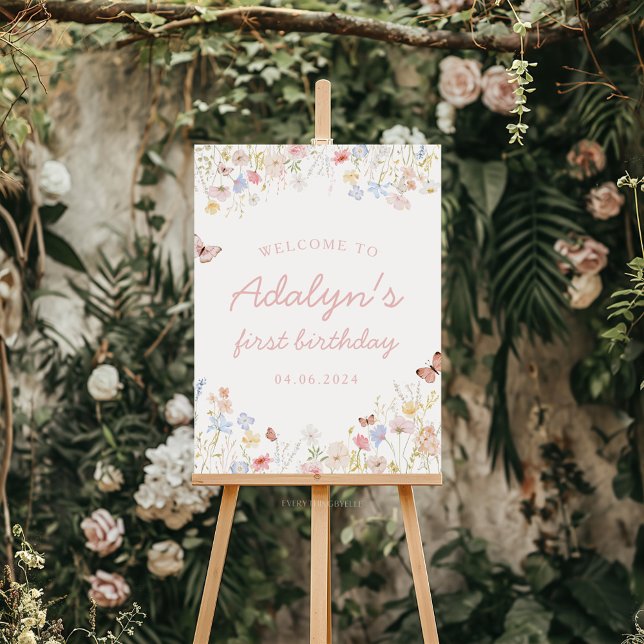 Wildflower Isn't She Onederful Birthday Sign (Wildflower Birthday Welcome Sign)