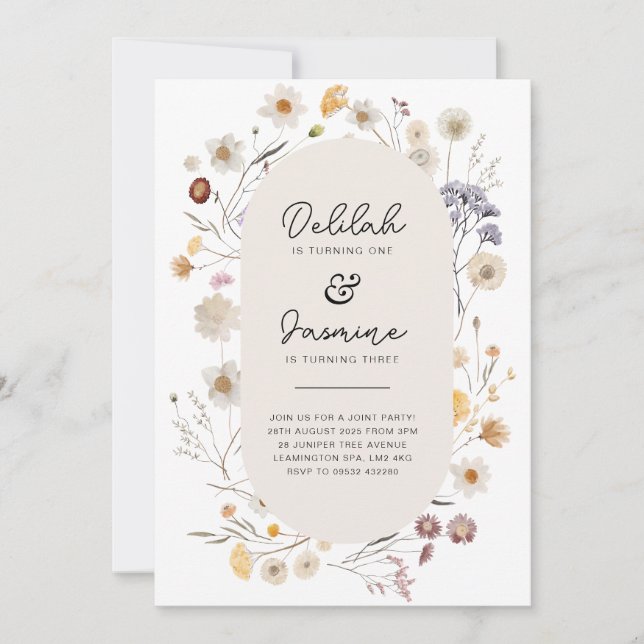 Wildflower Joint Birthday Photo Back Invitation (Front)