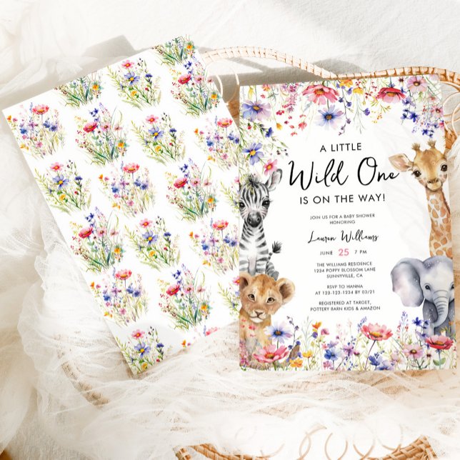 Wildflower Jungle Safari Animals Girl Baby Shower Invitation (Creator Uploaded)