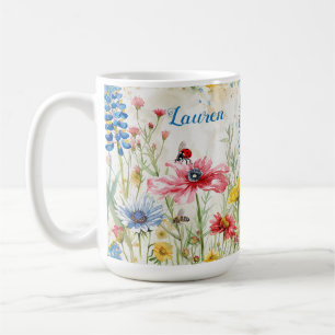 Wildflower Lady Bug and Bee Coffee Mug