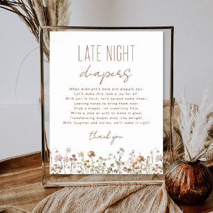 Wildflower Late Night Diapers Baby Shower Game Poster