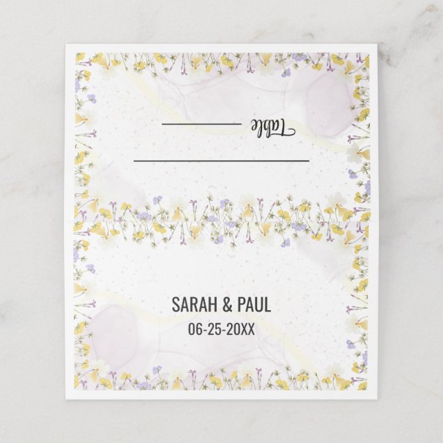 Wildflower Lavender and Yellow Floral wedding Place Card (Outside Unfolded)