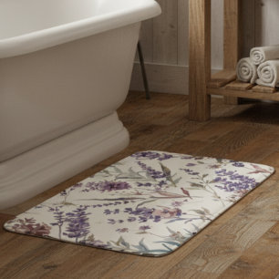 Wildflower Lavender Boho Botanical Floral Bath Mat