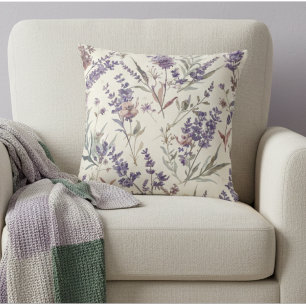 Wildflower Lavender Boho Botanical Floral Cushion