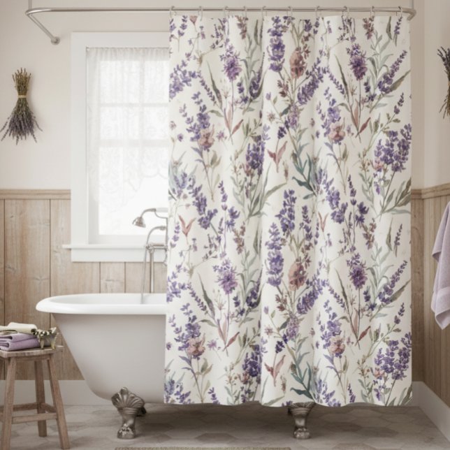Wildflower Lavender Boho Botanical Floral Pattern Shower Curtain (Creator Uploaded)