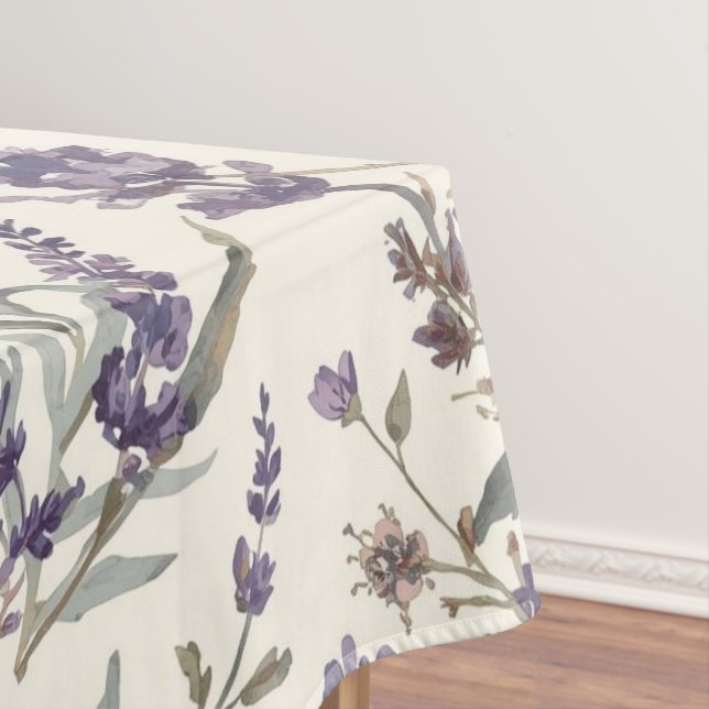 Wildflower Lavender Boho Botanical Floral Pattern Tablecloth (In Situ)