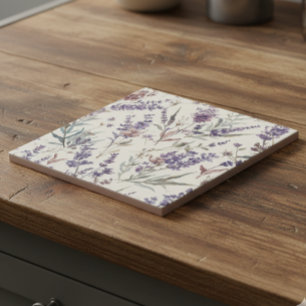 Wildflower Lavender Boho Botanical Floral Tile