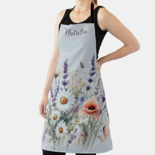 Wildflower Lavender Poppies Watercolor Floral Apron