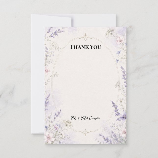 Wildflower Lavender Watercolor Thank You Card (Front)