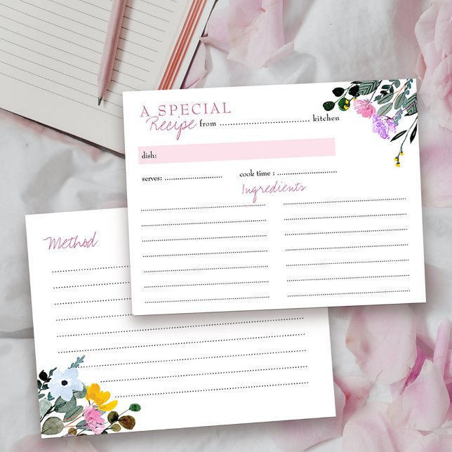 Wildflower Lawn Bridal Shower Recipe Card (Pretty recipe cards from my Wildflower Lawn Collection.)