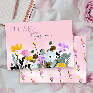 Wildflower Lawn Personalised Pink Thank You Card