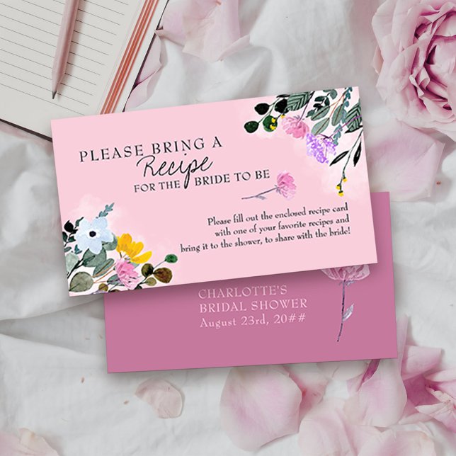 Wildflower Lawn Pink Bridal Shower Recipe Request Enclosure Card (Bridal shower recipe request cards from my Wildflower Lawn Collection.)