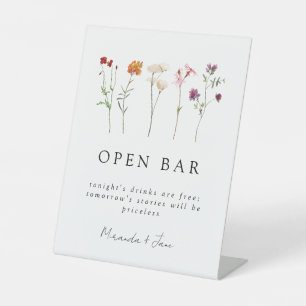 Wildflower Lesbian Pride Floral Wedding Open Bar Pedestal Sign