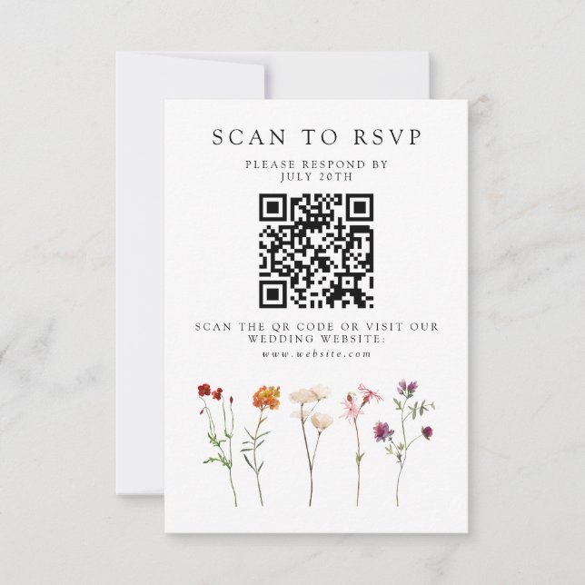 Wildflower Lesbian Pride Floral Wedding QR Code RSVP Card (Front)