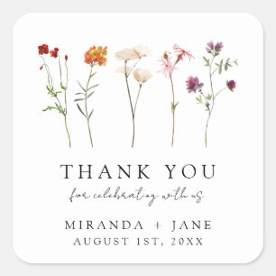 Wildflower Lesbian Pride Floral Wedding Thank You Square Sticker