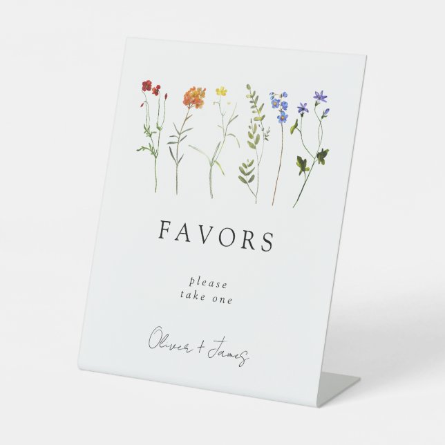 Wildflower LGBTQ Gay Pride Floral Wedding Favours Pedestal Sign (Front)