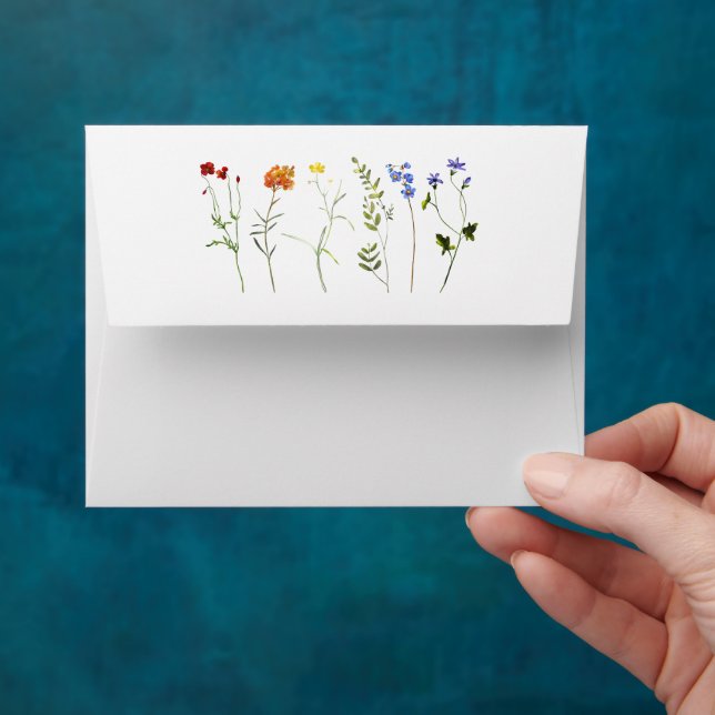 Wildflower LGBTQ Pride Wedding Self-Addressed RSVP Envelope (Hand)