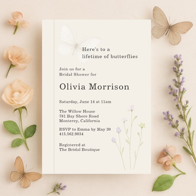 Wildflower Lifetime of Butterflies Bridal Shower Invitation (Creator Uploaded)