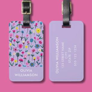 Wildflower lilac floral meadow luggage tag