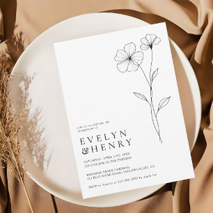 Wildflower Line Art Romantic Engagement Party Invitation