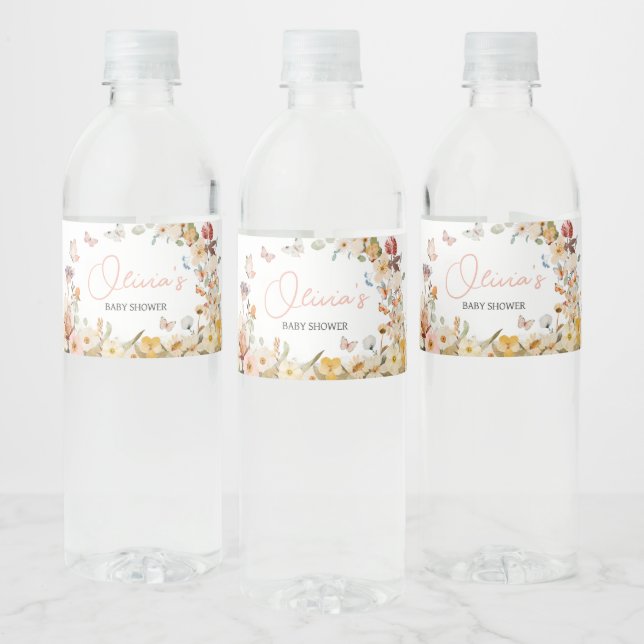 Wildflower Little Butterfly Baby Shower Water Bottle Label (Bottles)