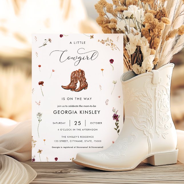 Wildflower Little Cowgirl Western Girl Baby Shower Invitation (Creator Uploaded)