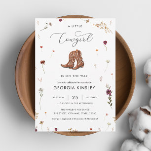 Wildflower Little Cowgirl Western Girl Baby Shower Invitation