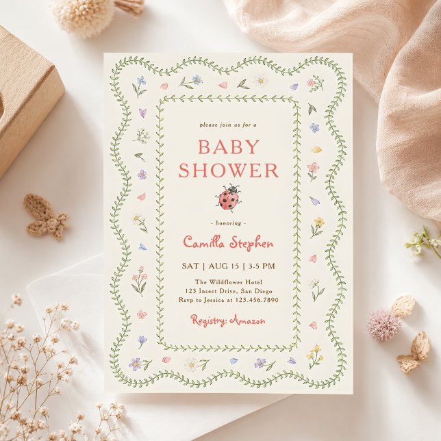 Wildflower Love Bug Baby Shower Invitation (Creator Uploaded)