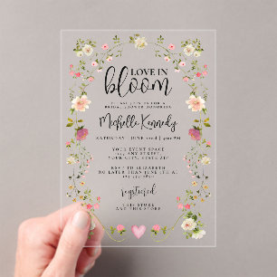 Wildflower Love In Bloom Bridal Shower Acrylic Invitations