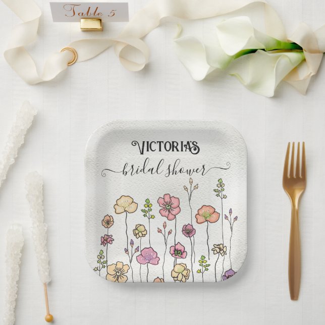 Wildflower love in bloom Bridal Shower Paper Plate (Wedding)