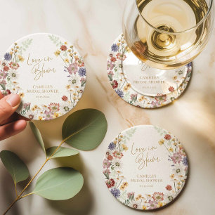 Wildflower Love in Bloom Bridal Shower Round Paper Coaster