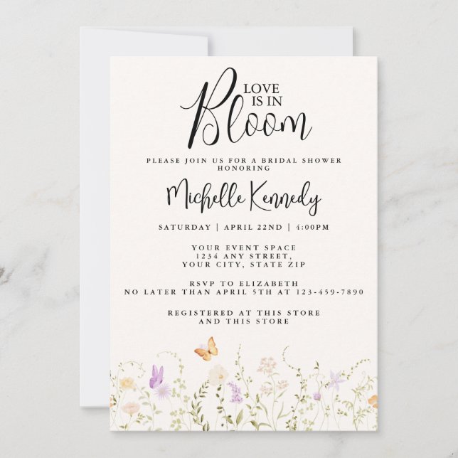 Wildflower Love Is In Bloom Bridal Shower  Invitation (Front)